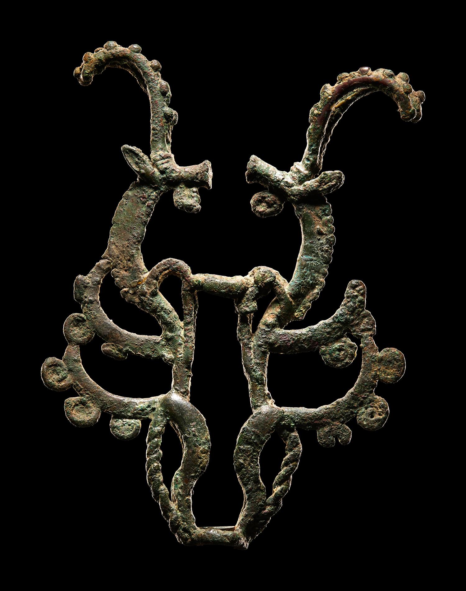 A Luristan Bronze Standard Finial with Two Ibexes