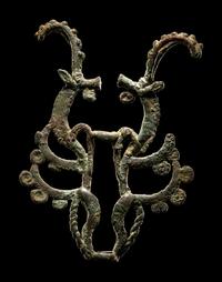 A Luristan Bronze Standard Finial with Two Ibexes