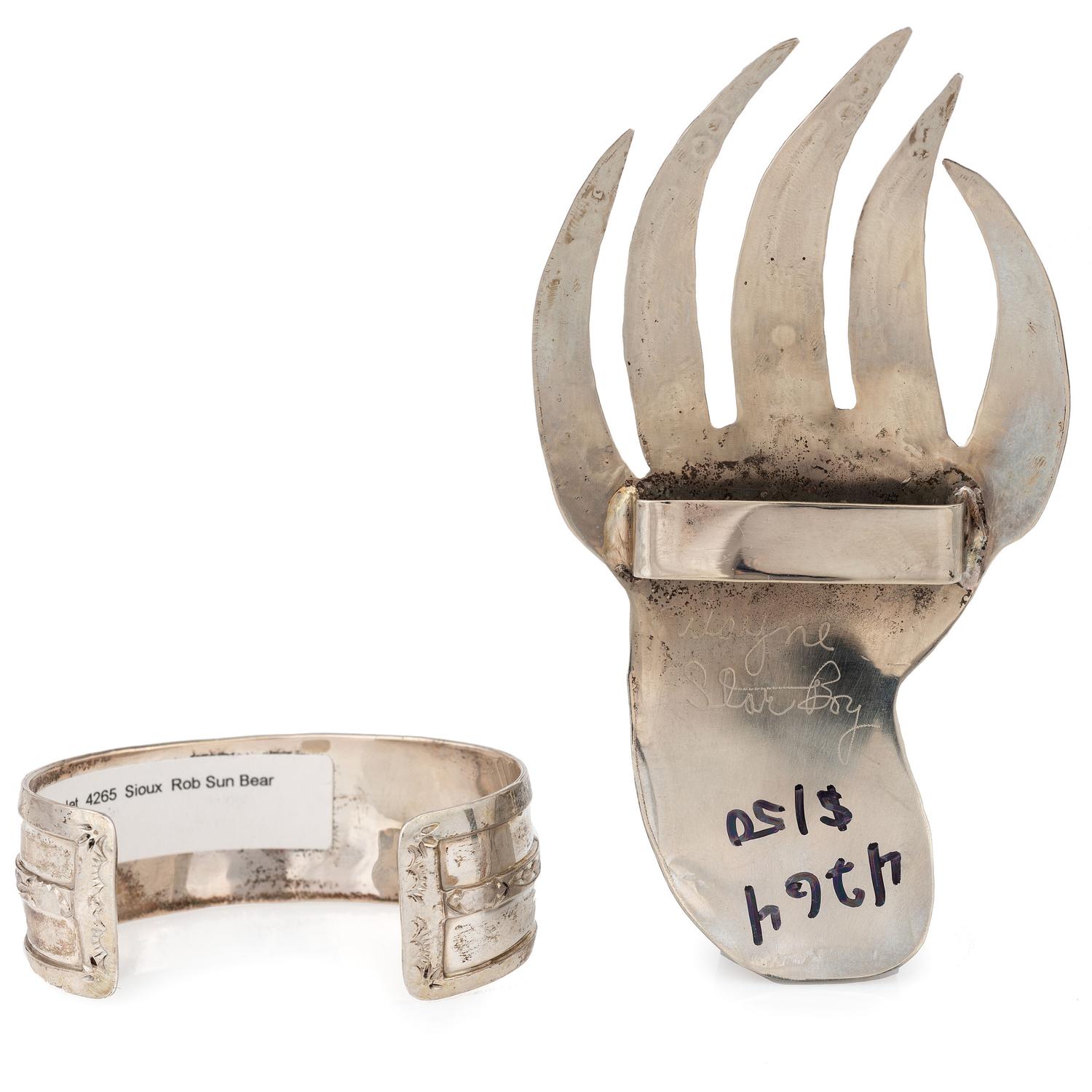 Silver Cuff and Kerchief Slide, with Medicine Wheel Designs