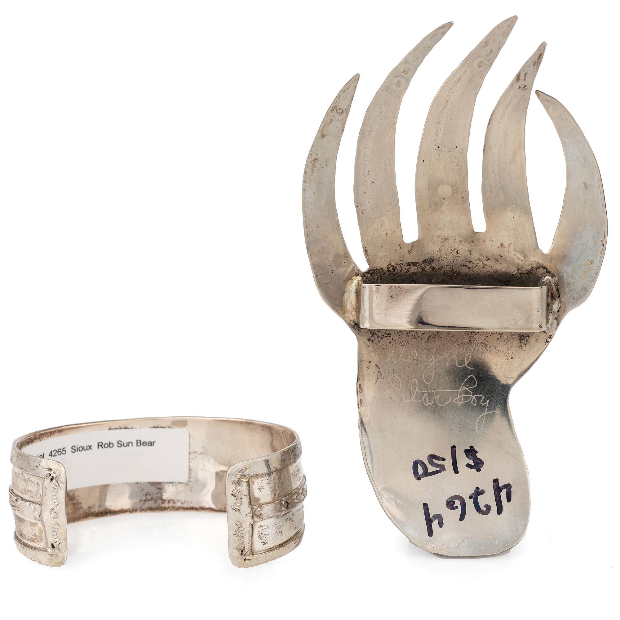 Silver Cuff and Kerchief Slide, with Medicine Wheel Designs