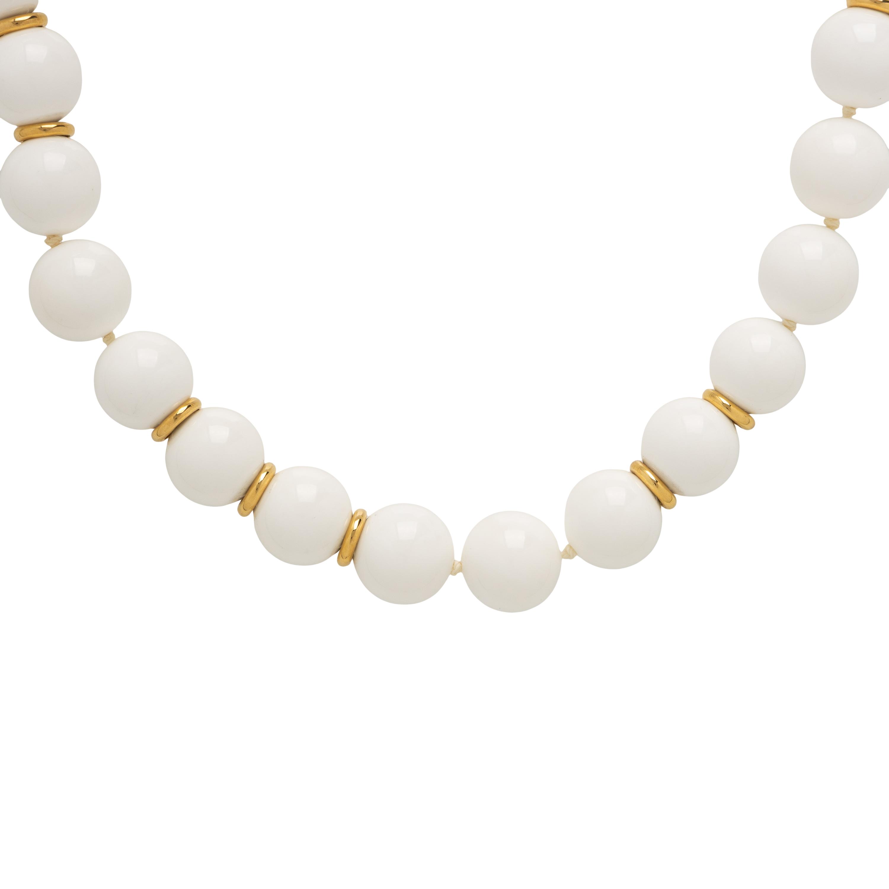 Seaman Schepps, Cacholong and Yellow Gold Bead Necklace
