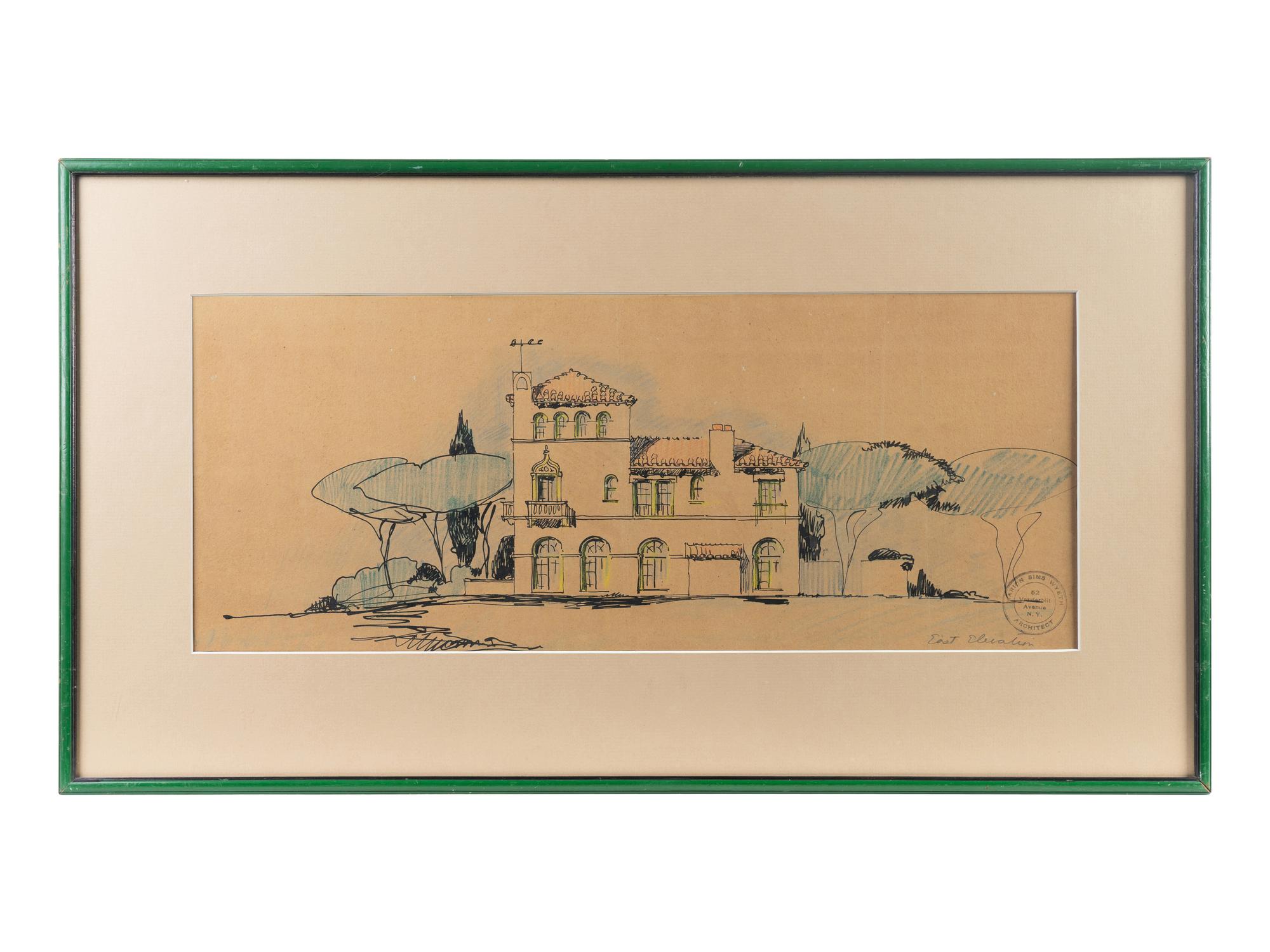 A Set of Three Architectural Sketches by Marion Sims Wyeth Studio of a Palm Beach Home