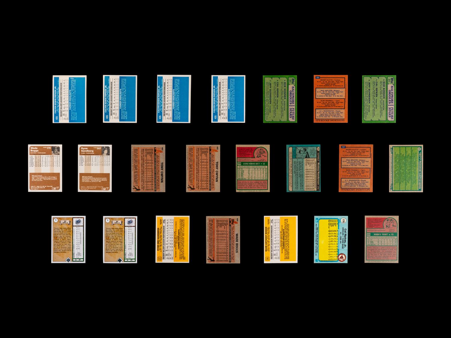 A Group of 22 Hall of Fame and Star Rookie Baseball Cards Including Cal Ripken Jr., Rickey Henderson and Ken Griffey Jr.,