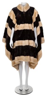 A Bergdorf Goodman Black and White Mink Horizontal Striped Cape, No size.