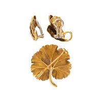YELLOW GOLD LEAF BROOCH AND EARRINGS