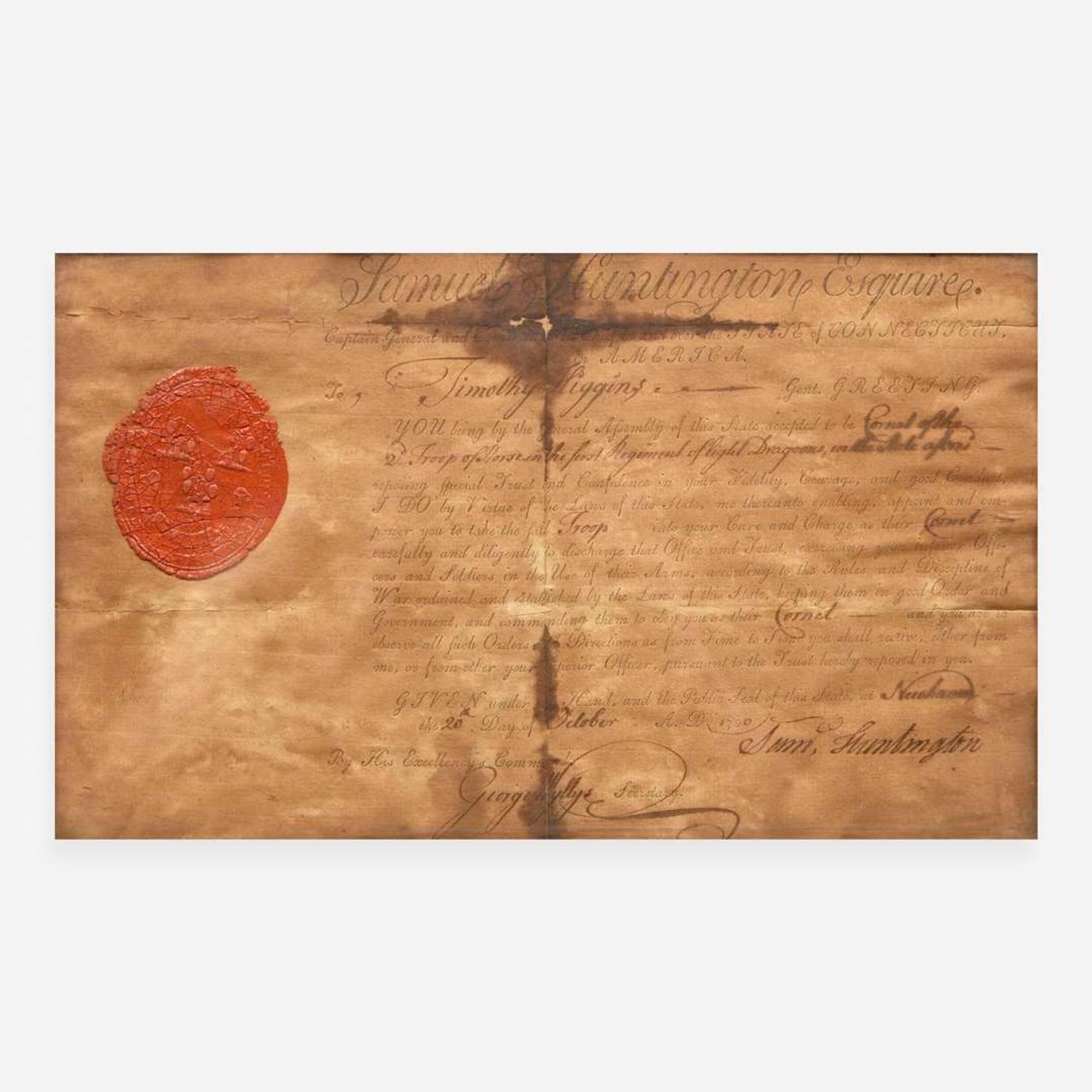 [Declaration of Independence] [Connecticut] Huntington, Samuel Partially-Printed Document, signed
