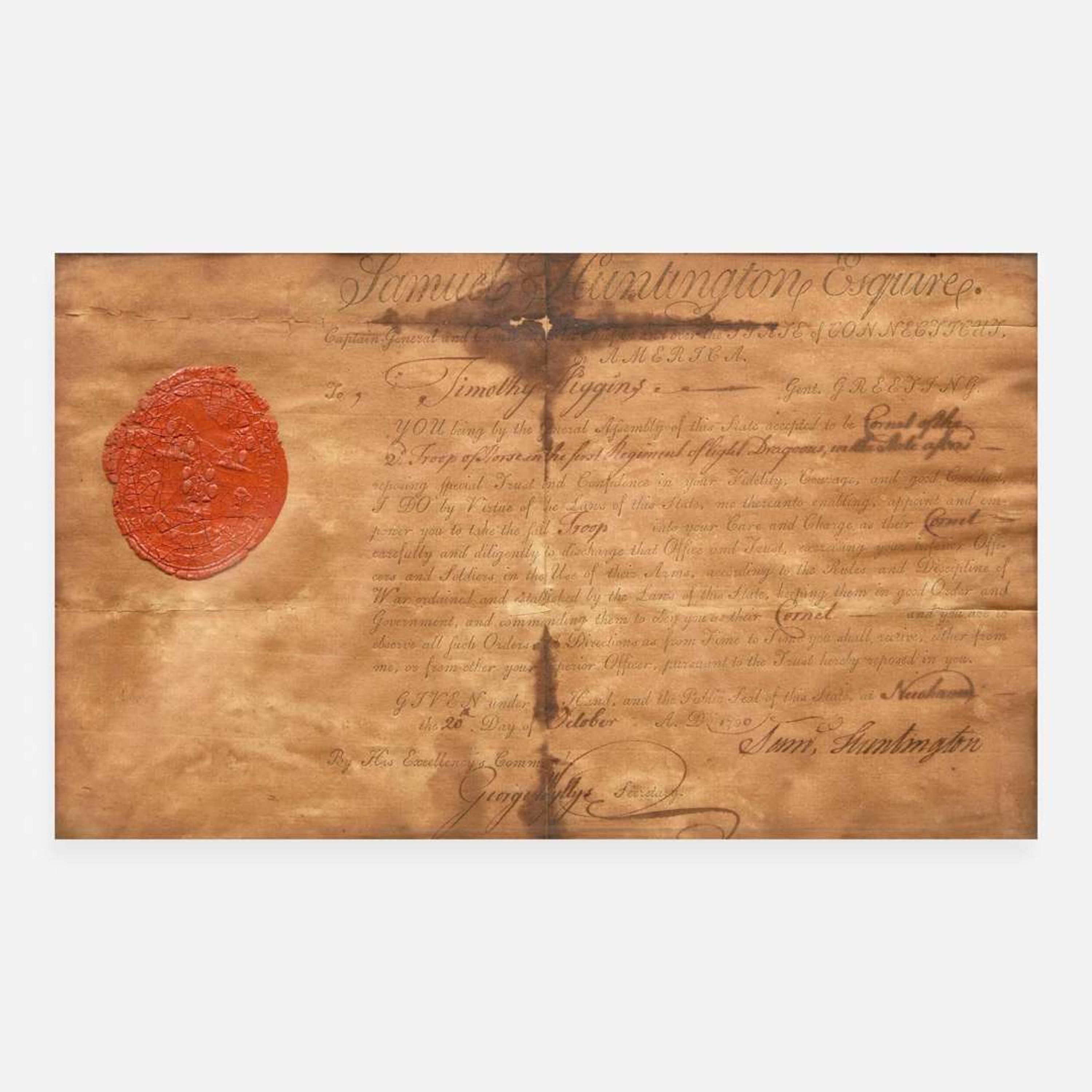 [Declaration of Independence] [Connecticut] Huntington, Samuel Partially-Printed Document, signed