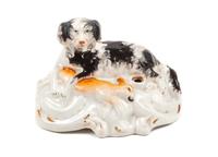 Two Staffordshire Style Hound Articles Width of wider 6 inches.