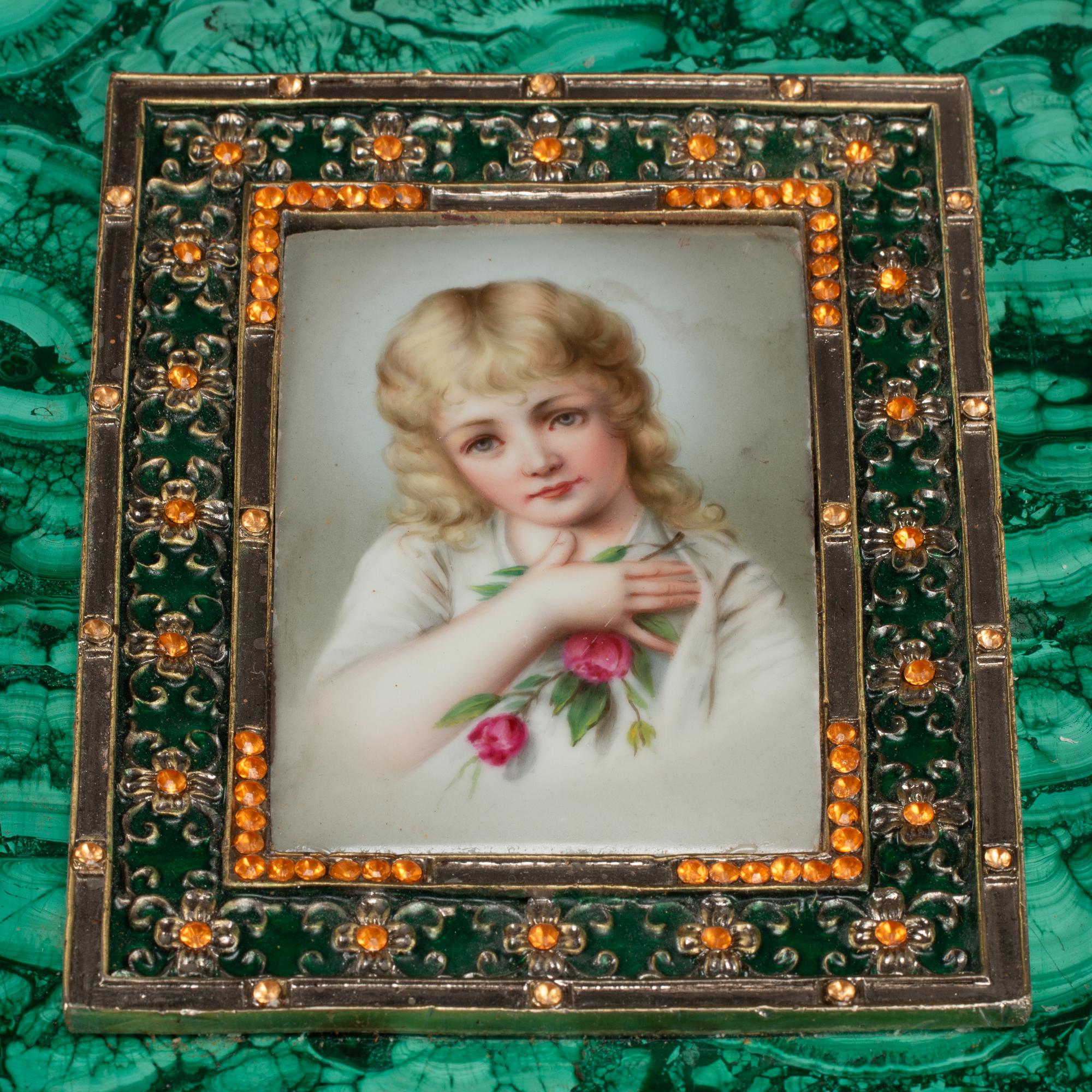 A Large Jeweled Malachite and Gilt Bronze Mounted Box on Stand