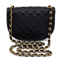 Chanel, Curved Flap Bag in Quilted Black Satin