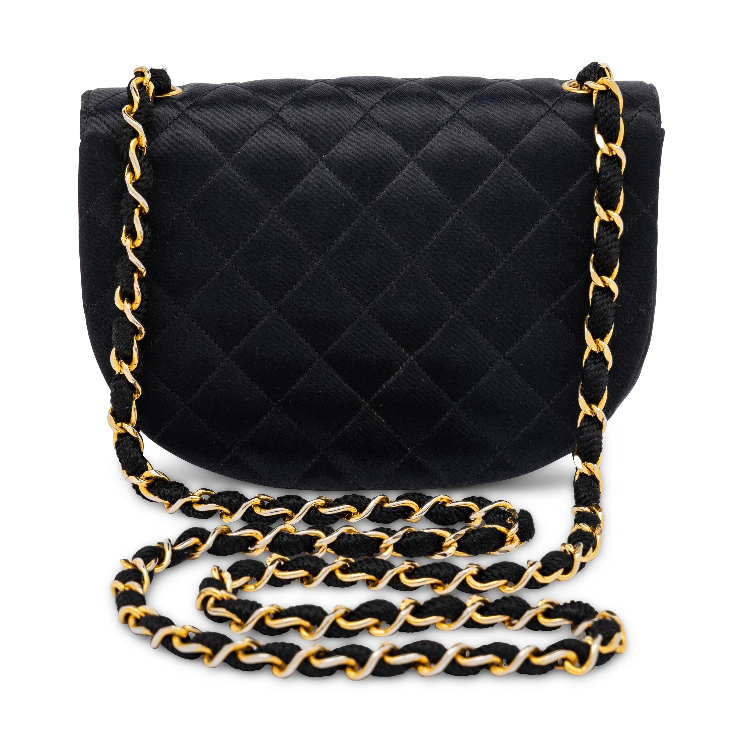 Chanel, Curved Flap Bag in Quilted Black Satin