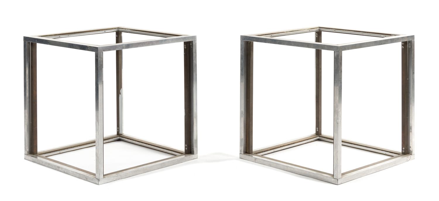A Pair of Chrome and Brass End Tables Height 19 3/4 x width 19 3/4 x depth 19 3/4 inches. — CIRCA 1970