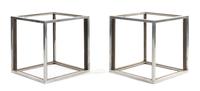 A Pair of Chrome and Brass End Tables Height 19 3/4 x width 19 3/4 x depth 19 3/4 inches. — CIRCA 1970