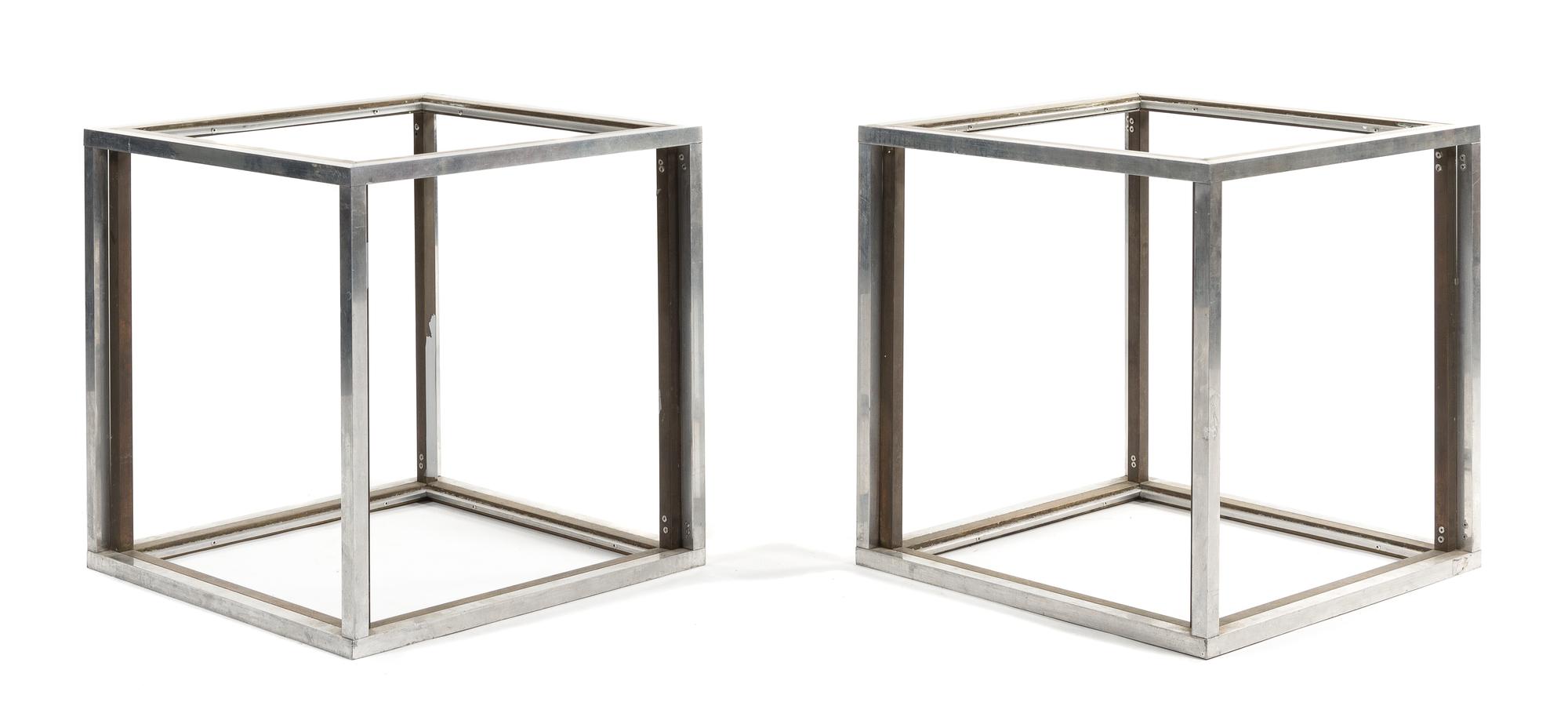 A Pair of Chrome and Brass End Tables Height 19 3/4 x width 19 3/4 x depth 19 3/4 inches. — CIRCA 1970