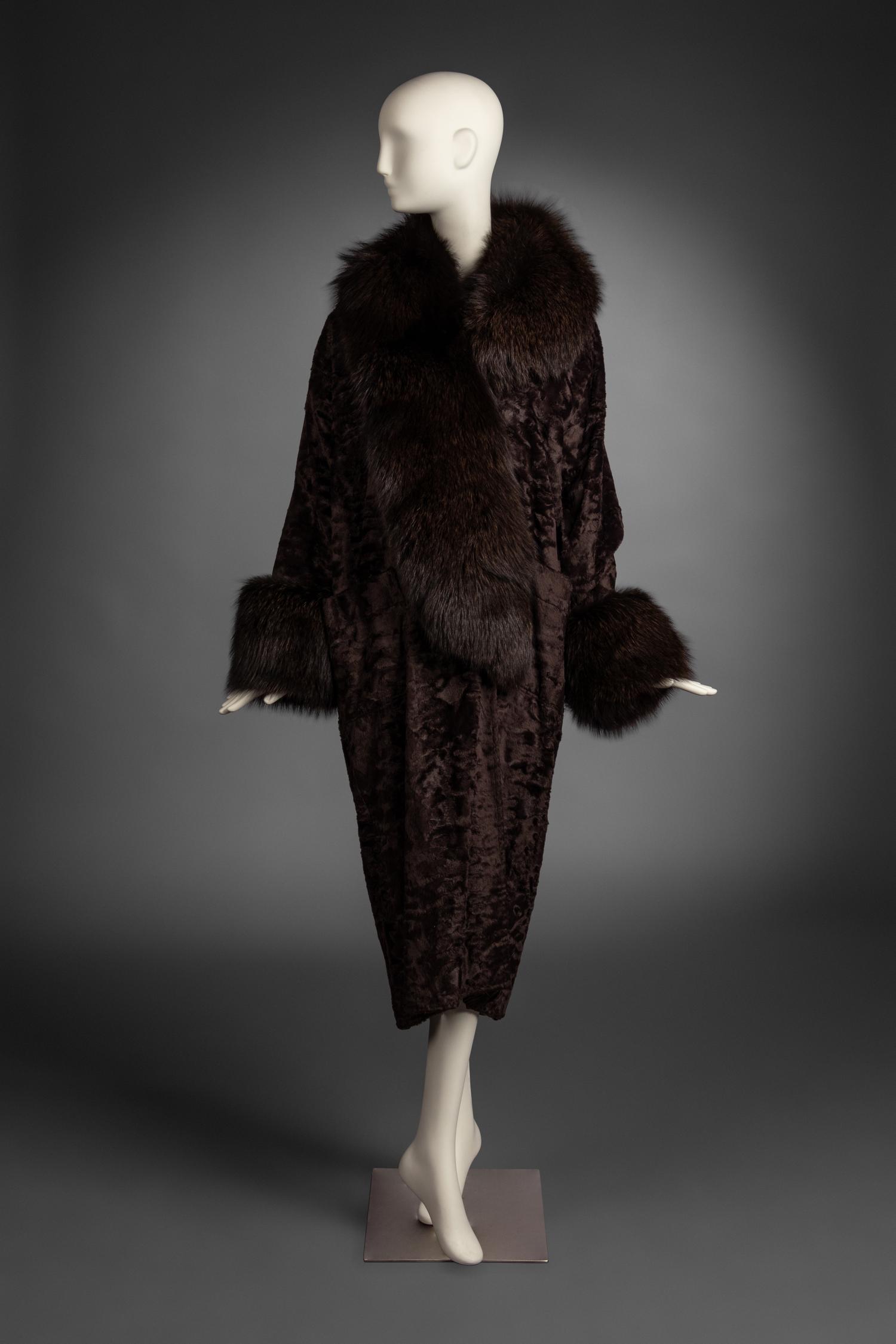 Bob Mackie Faux Astrakhan Coat with Fox Fur Trim, 1980s