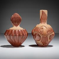 Carved Redware Pottery Vases