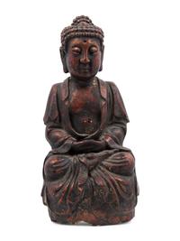 A Chinese Carved and Painted Wood Buddha Figure