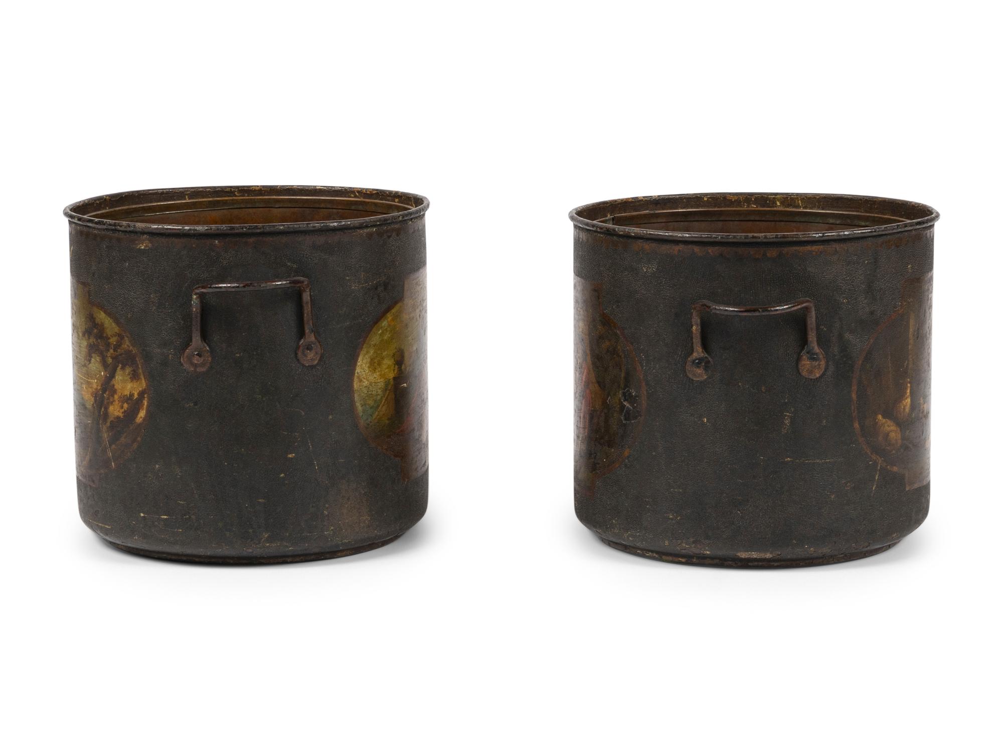 A Pair of French Painted Tole Cache Pots