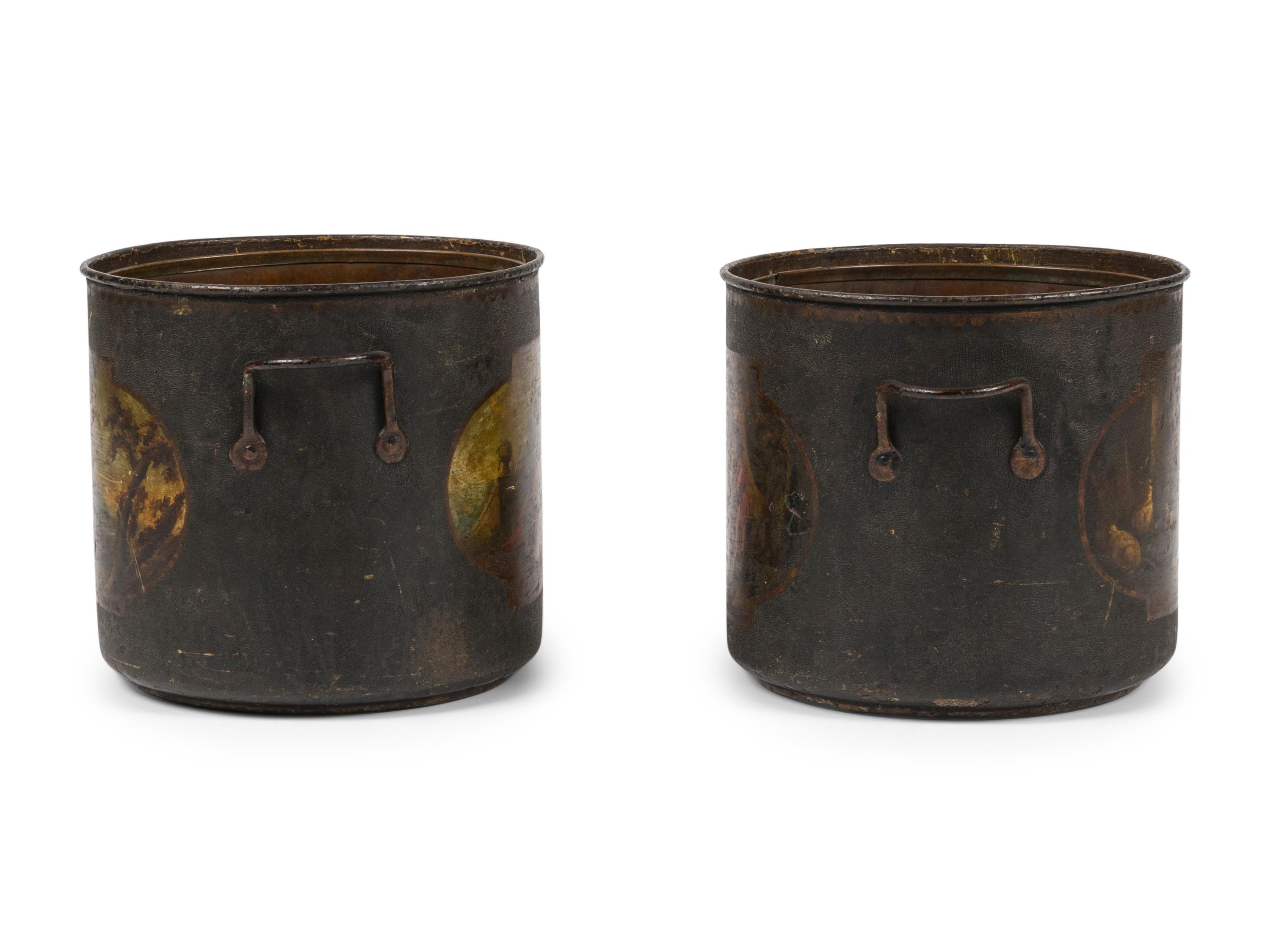 A Pair of French Painted Tole Cache Pots