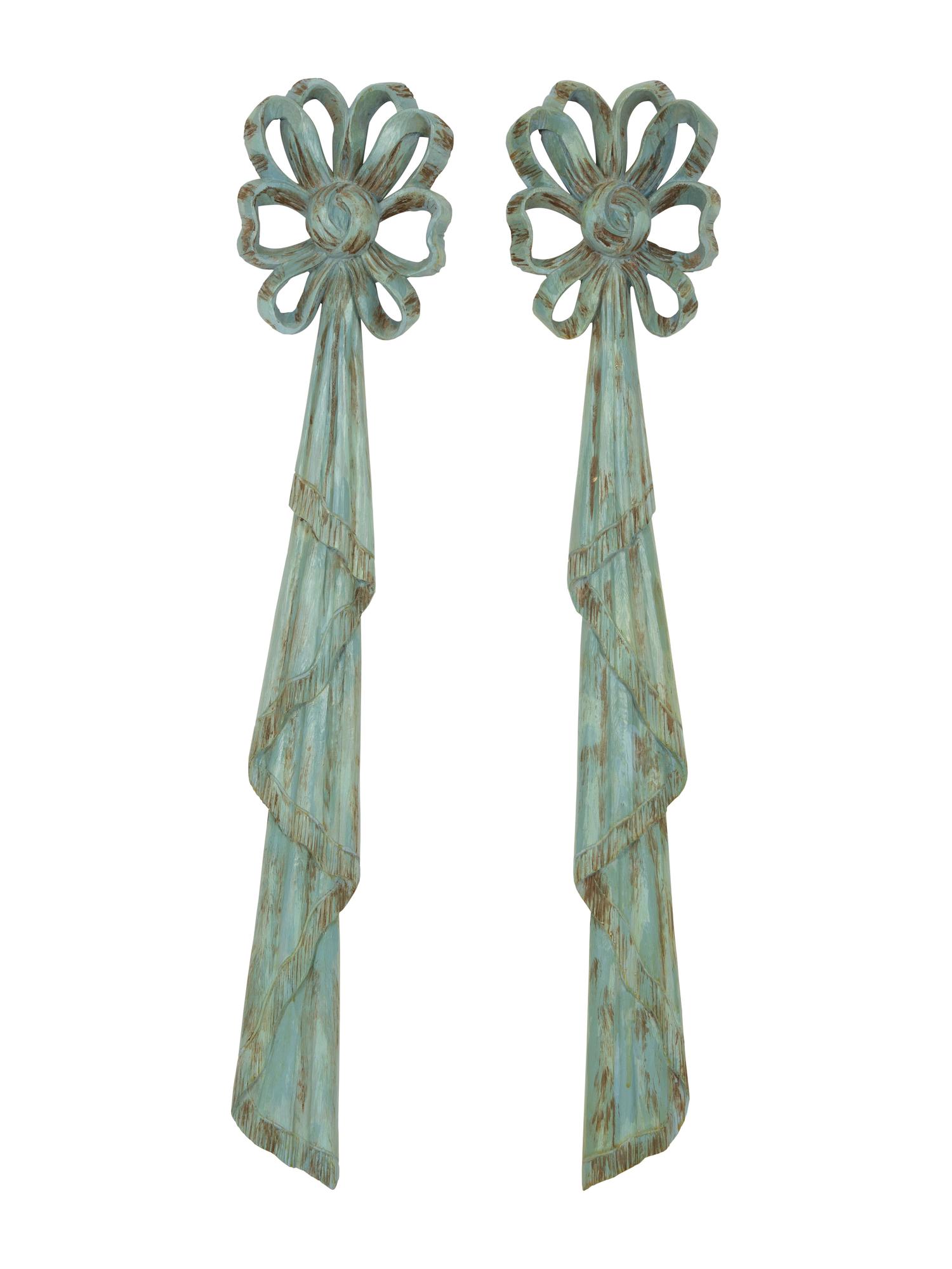 A Pair of French Carved and Painted Bow Knot Wall Plaques