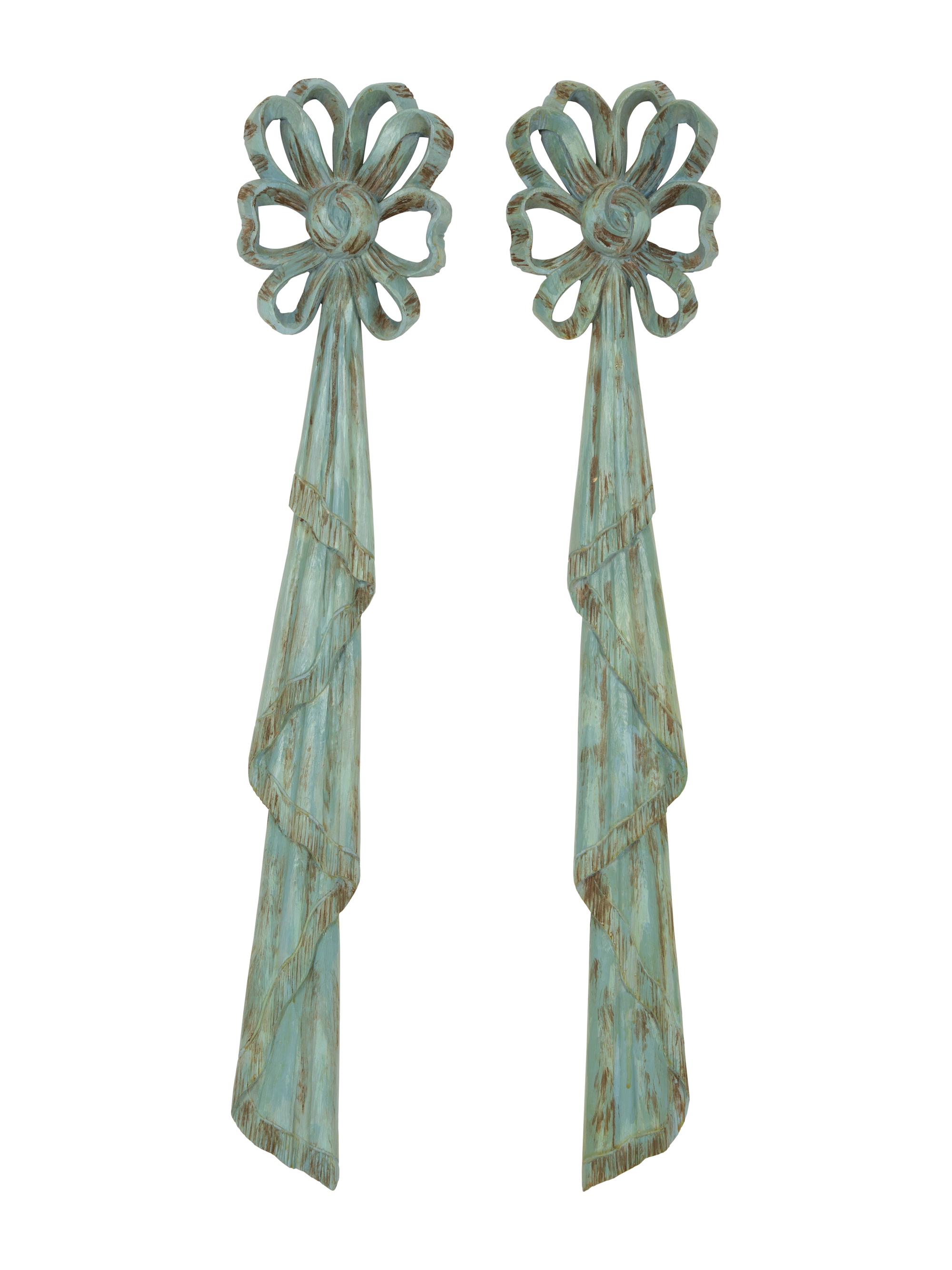 A Pair of French Carved and Painted Bow Knot Wall Plaques