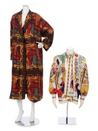 Two Hermès Printed Silk Pieces; One Robe, One Dress Shirt, 1990-2000s
