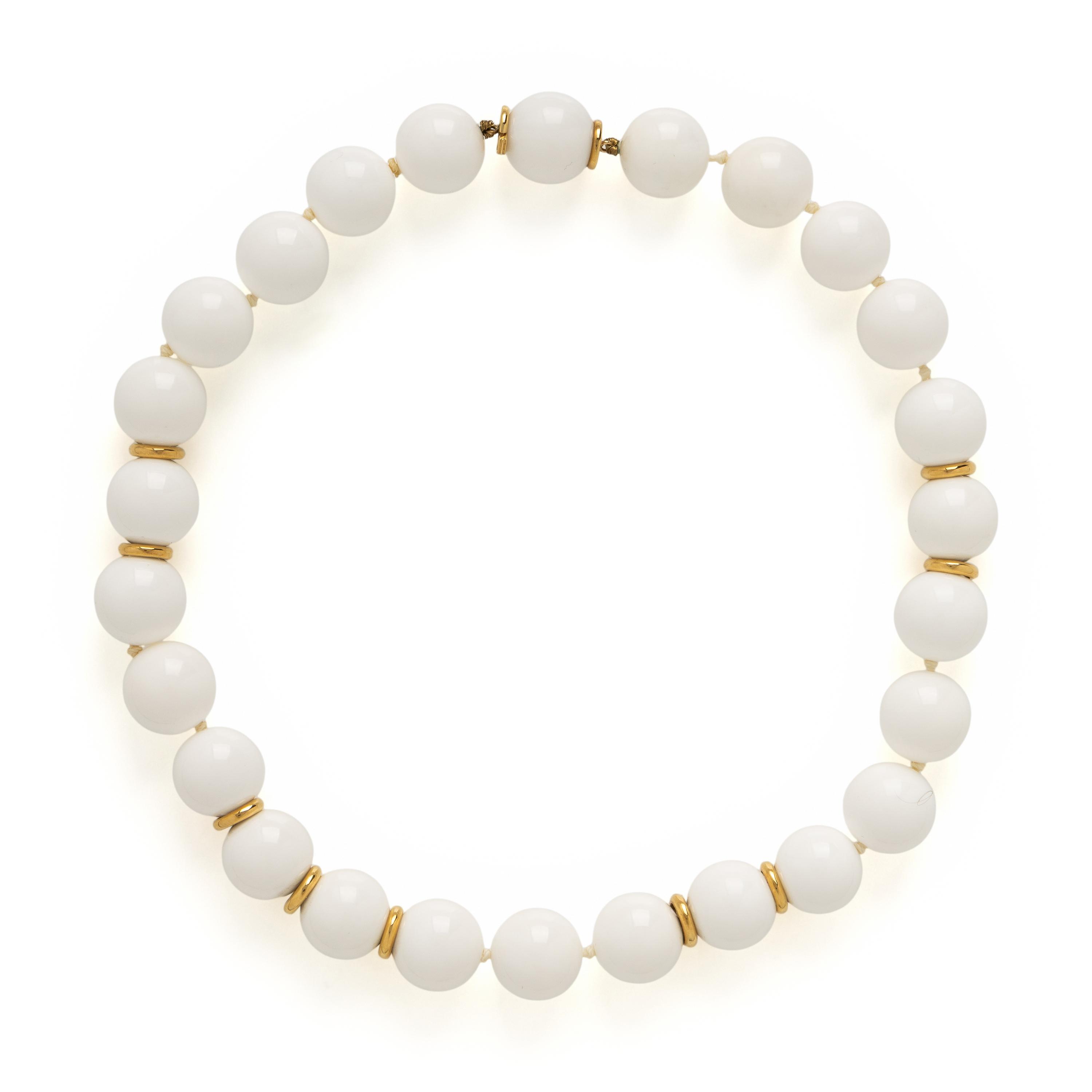 Seaman Schepps, Cacholong and Yellow Gold Bead Necklace