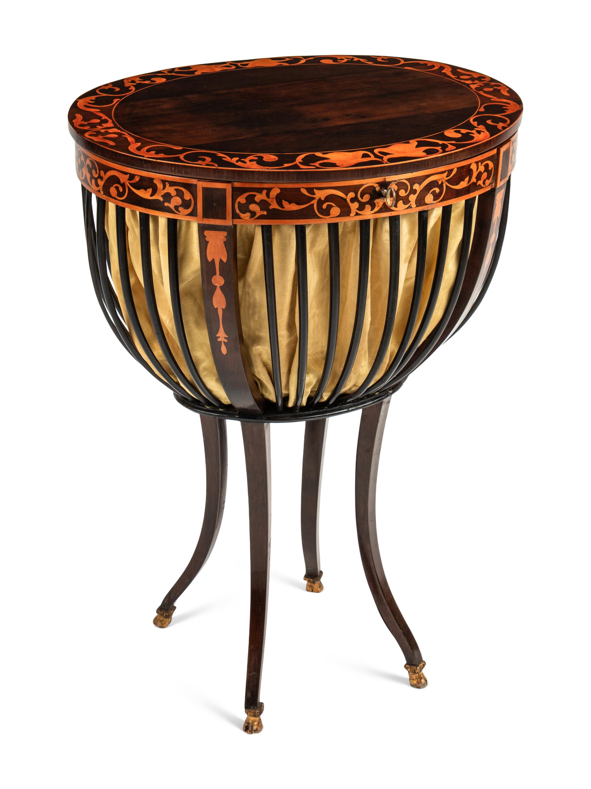 A Continental Inlaid Needlework Basket