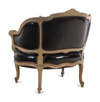 A Louis XV Style Painted and Black Leather Upholstered Bergère