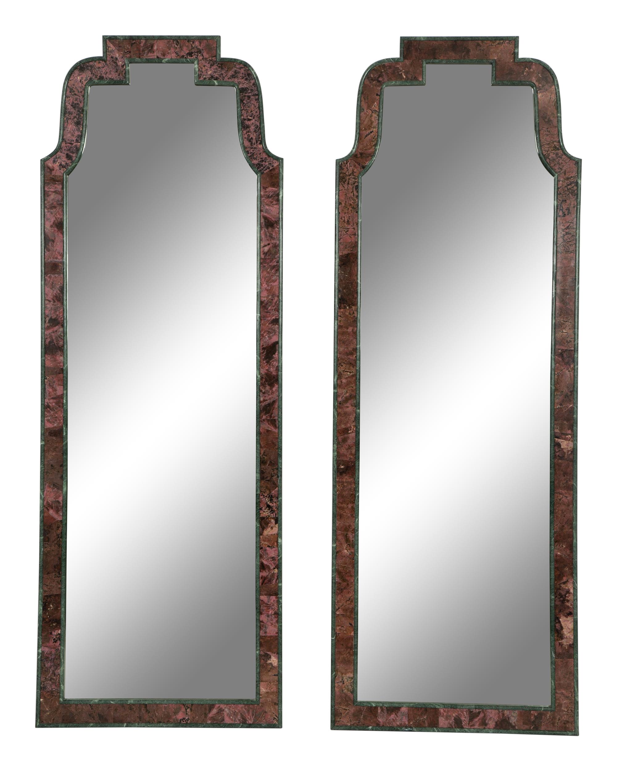 A Pair Queen Anne Style Marble-Framed Pier Mirrors