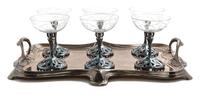 A German Art Nouveau Silver-plate and Etched Glass Champagne Set Height 5 1/8 inches, length of waiter over handles 18 3/4 inches. — WMF, CIRCA 1910