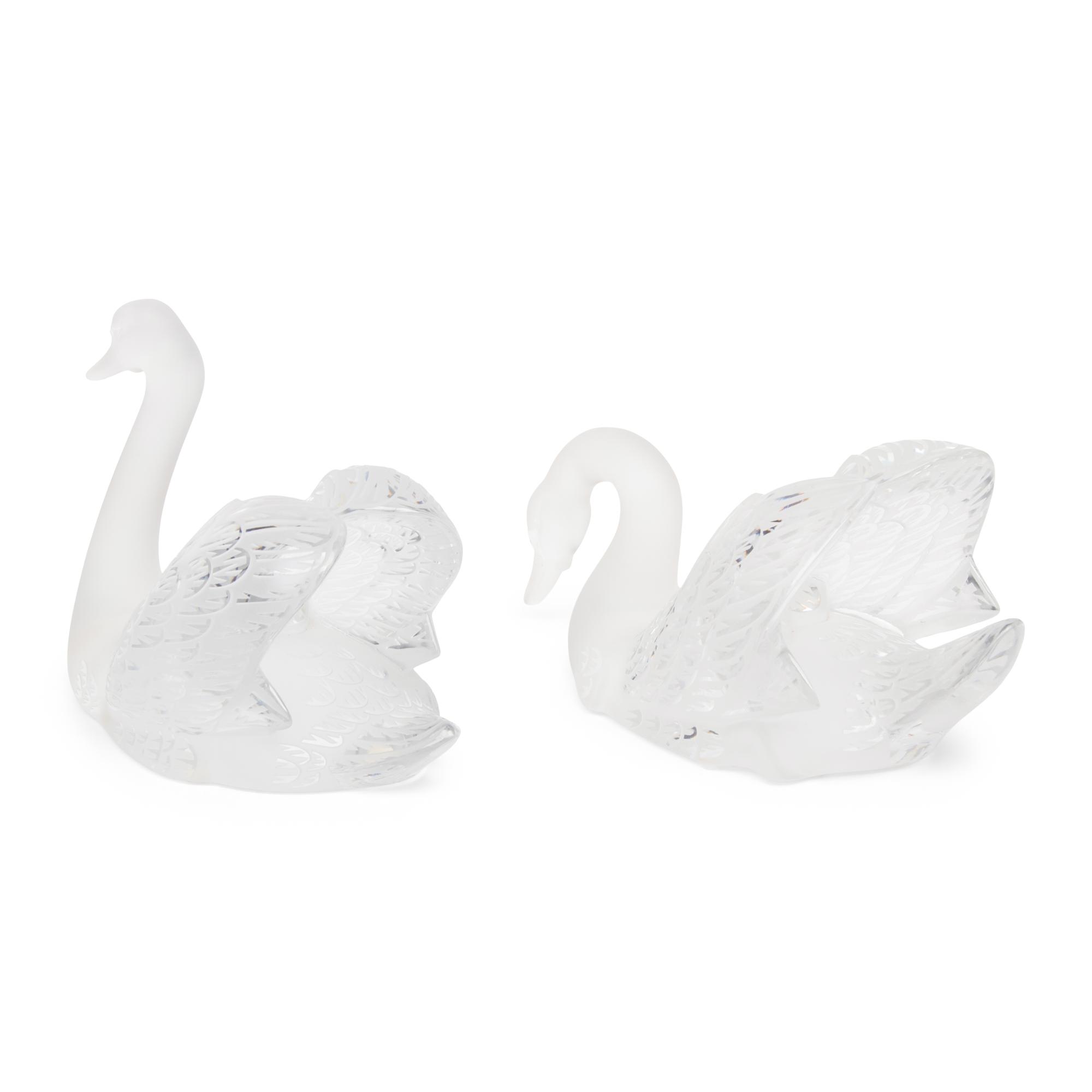 A Pair of Lalique Miroir Cygnes Sculptures