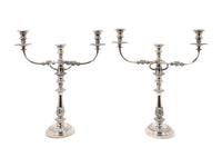 A Pair of English Silverplate Three-Light Candelabra — 20TH CENTURY