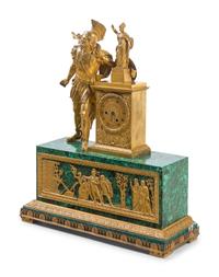 A French Gilt Bronze and Malachite Mantel Clock