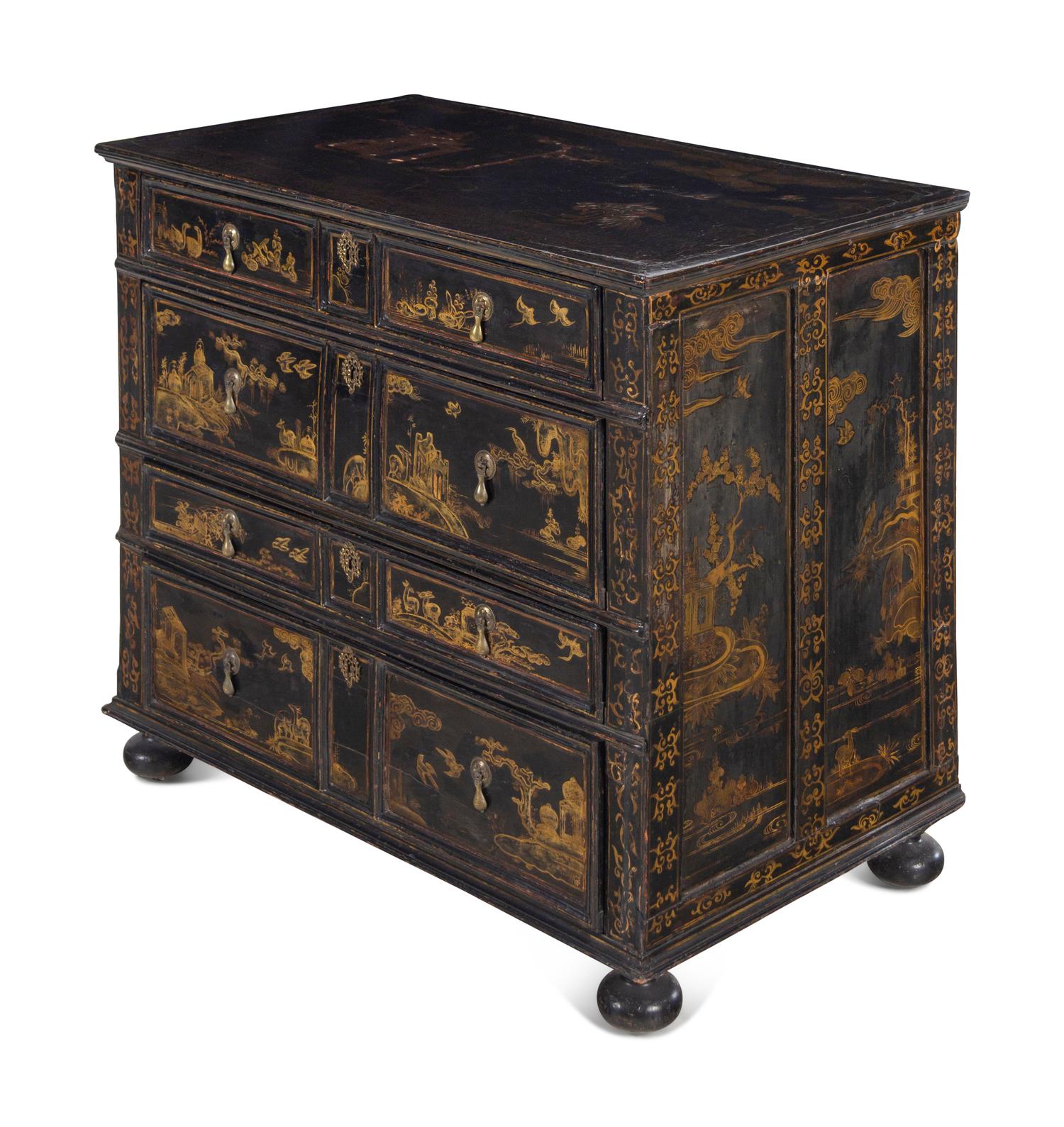 A George I/II Lacquered and Japanned Chest of Drawers