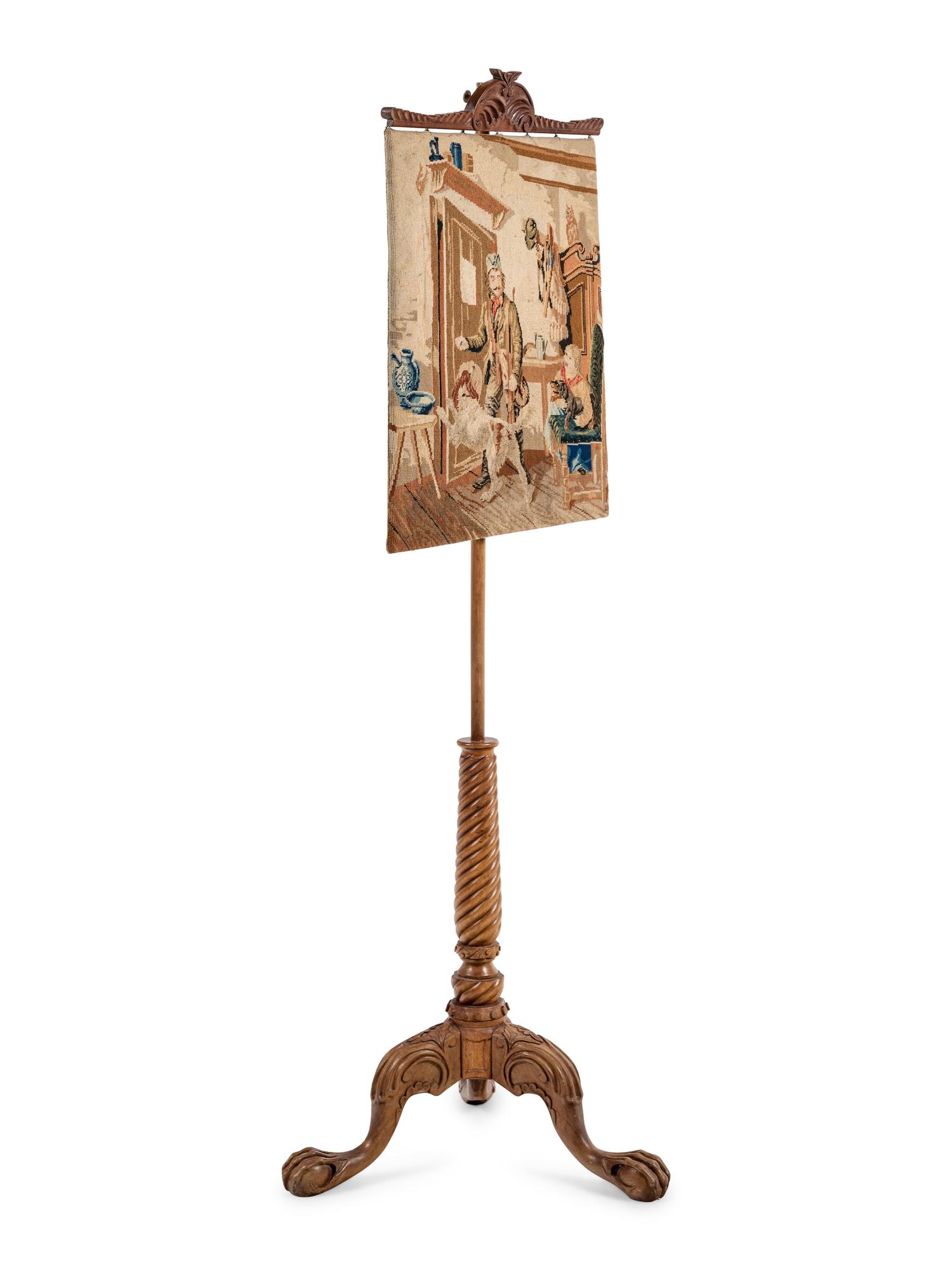 A George II Style Pole Screen with a Needlepoint Panel