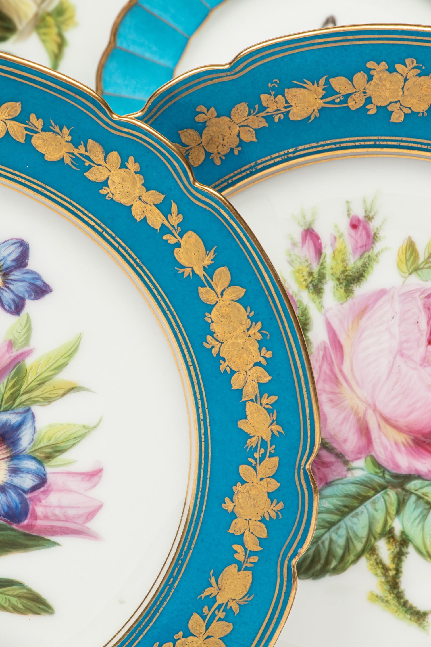 A Set of Six French Porcelain Botanical Dessert Plates and Six French Porcelain Bread Plates