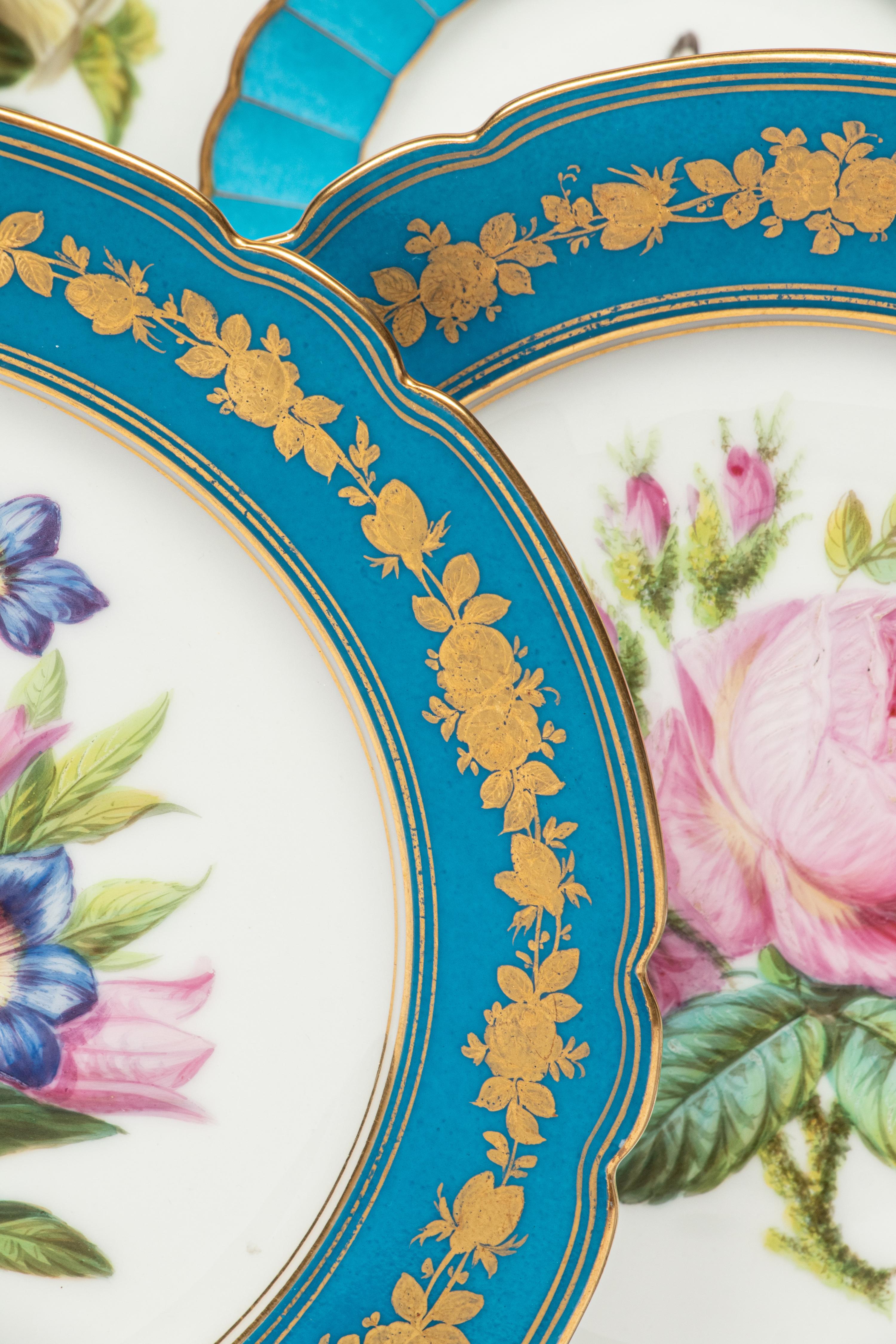 A Set of Six French Porcelain Botanical Dessert Plates and Six French Porcelain Bread Plates