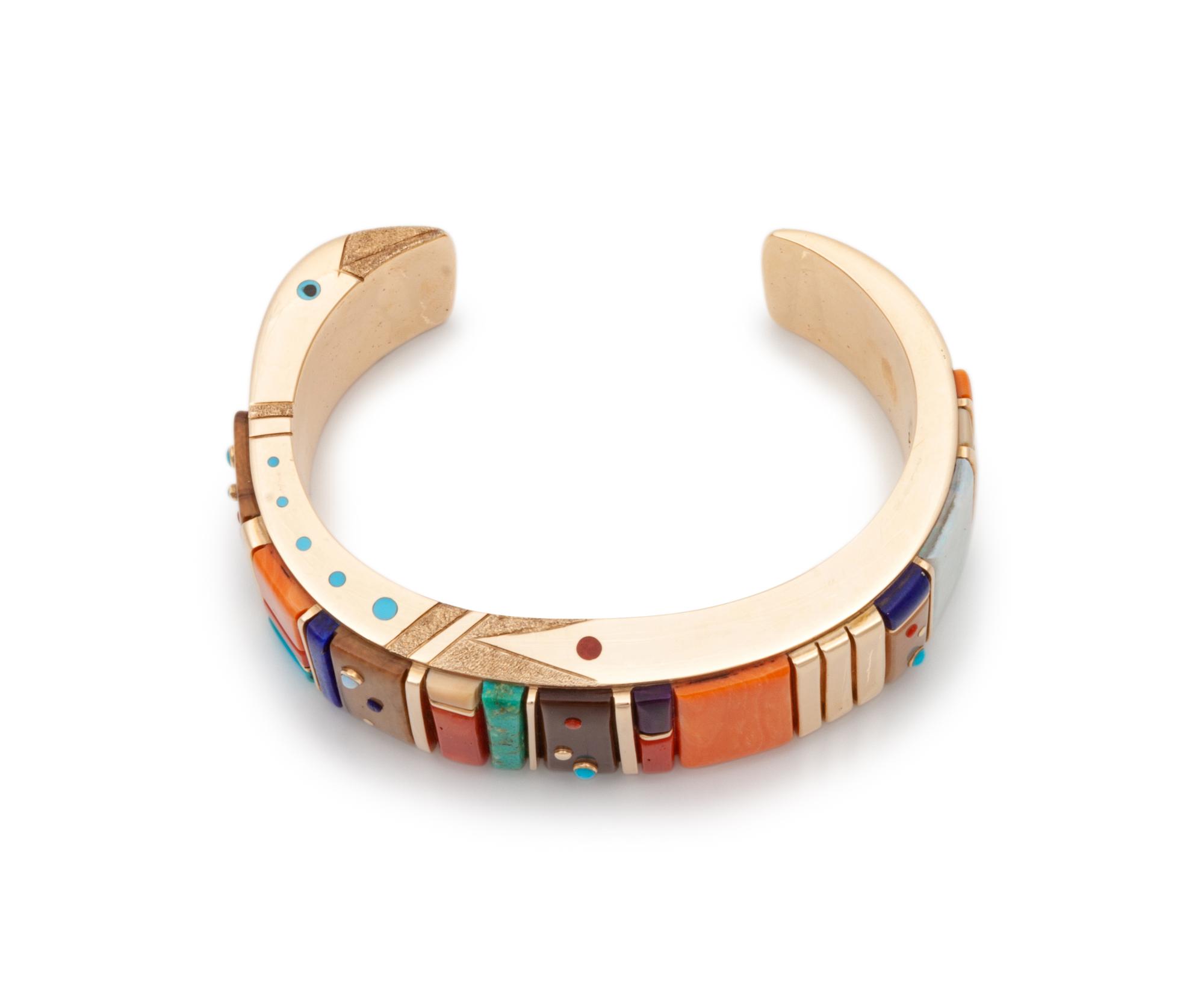 Gold and Cobblestone Inlay Cuff Bracelet