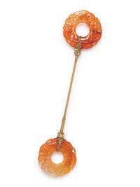 ART DECO, CARNELIAN JABOT PIN
