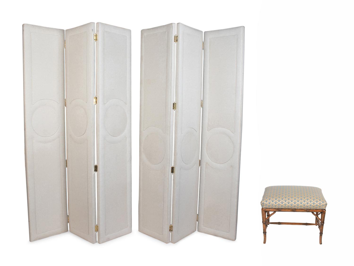 A Pair of Upholstered Three-Panel Floor Screens