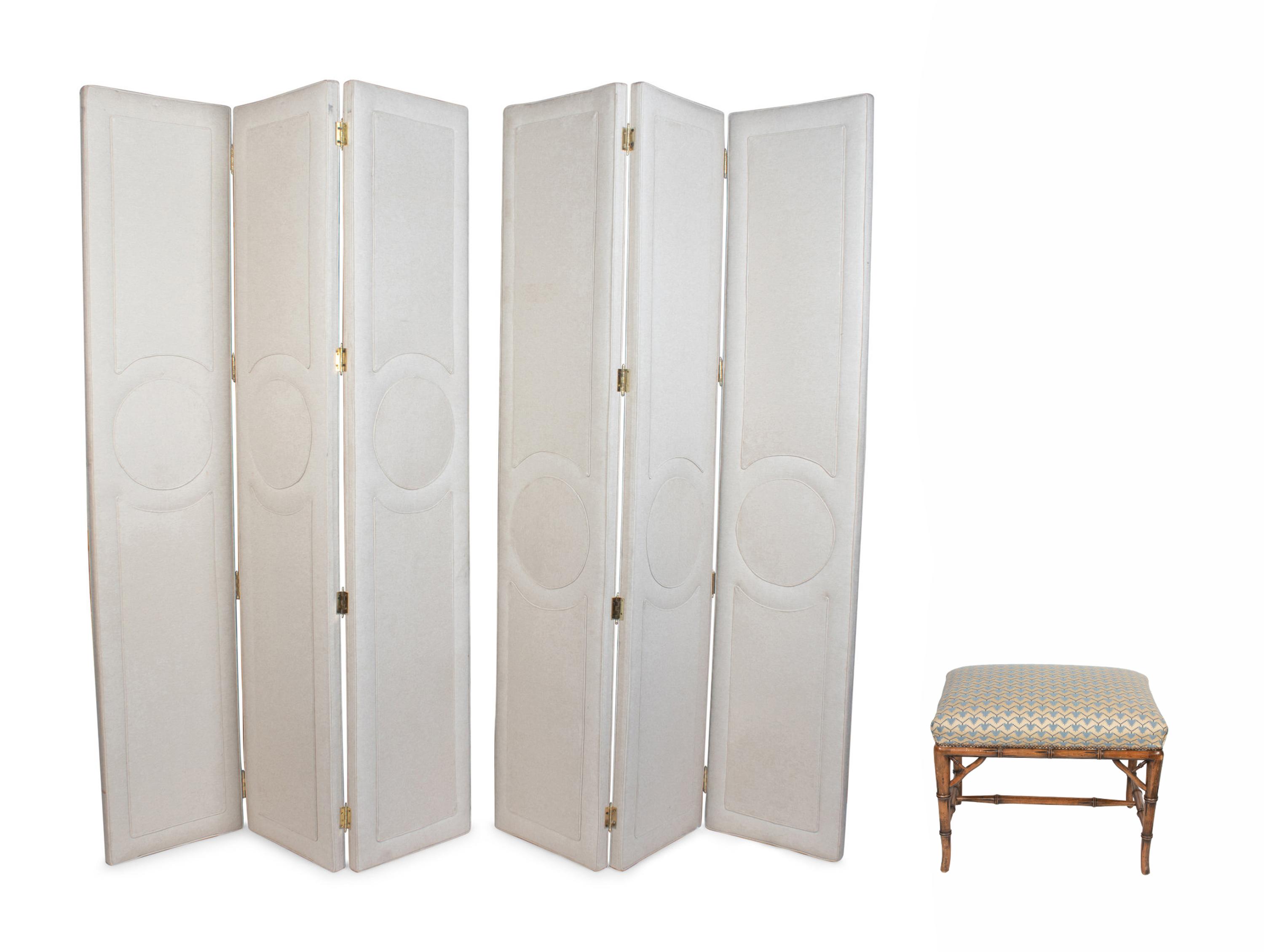A Pair of Upholstered Three-Panel Floor Screens