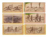 MORROW, Stanley J. (1843-1921), photographer. A group of 7 stereoviews documenting a staged encounter between Luther "Yellowstone" Kelly and a Sioux Indian.