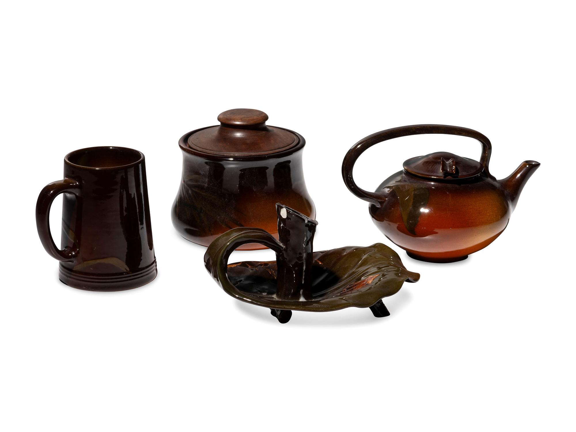 Four Artist Decorated Rookwood Pottery Standard Glaze Table Articles