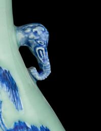 A Celadon Ground Blue and White Porcelain Baluster Vase