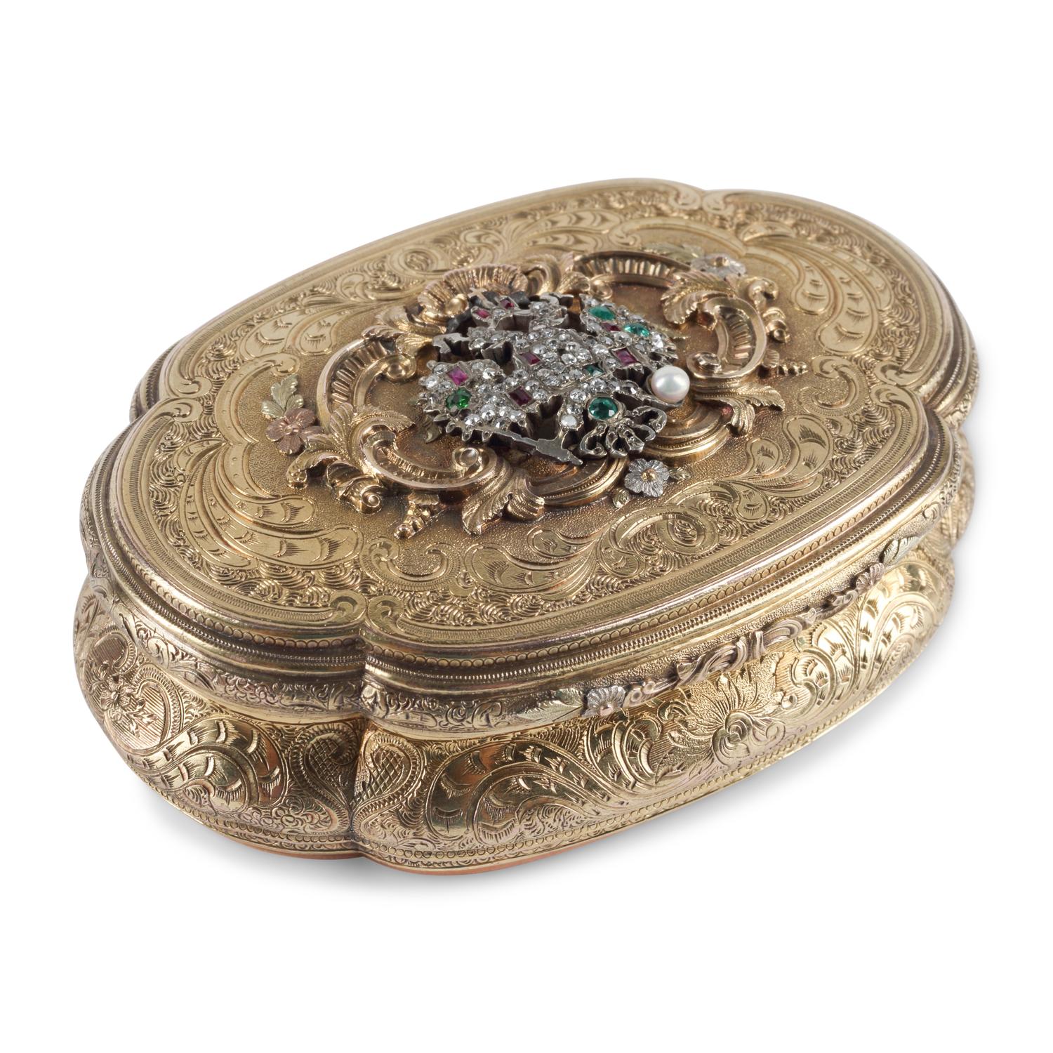 A German 14-Karat Gold and Jewel Mounted Snuff Box