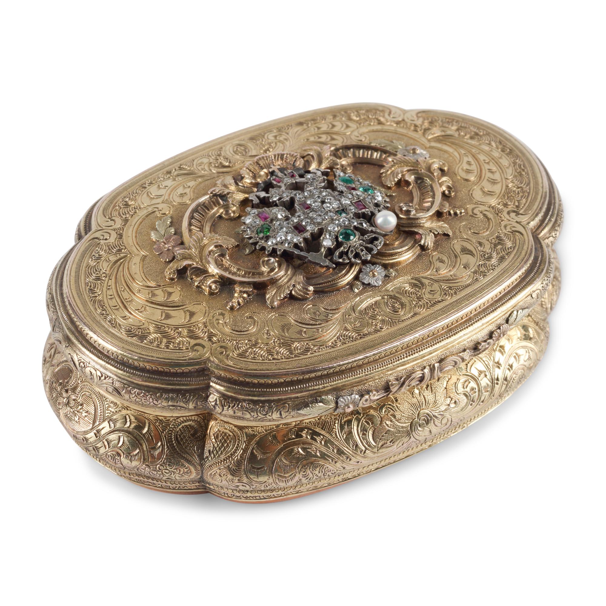 A German 14-Karat Gold and Jewel Mounted Snuff Box