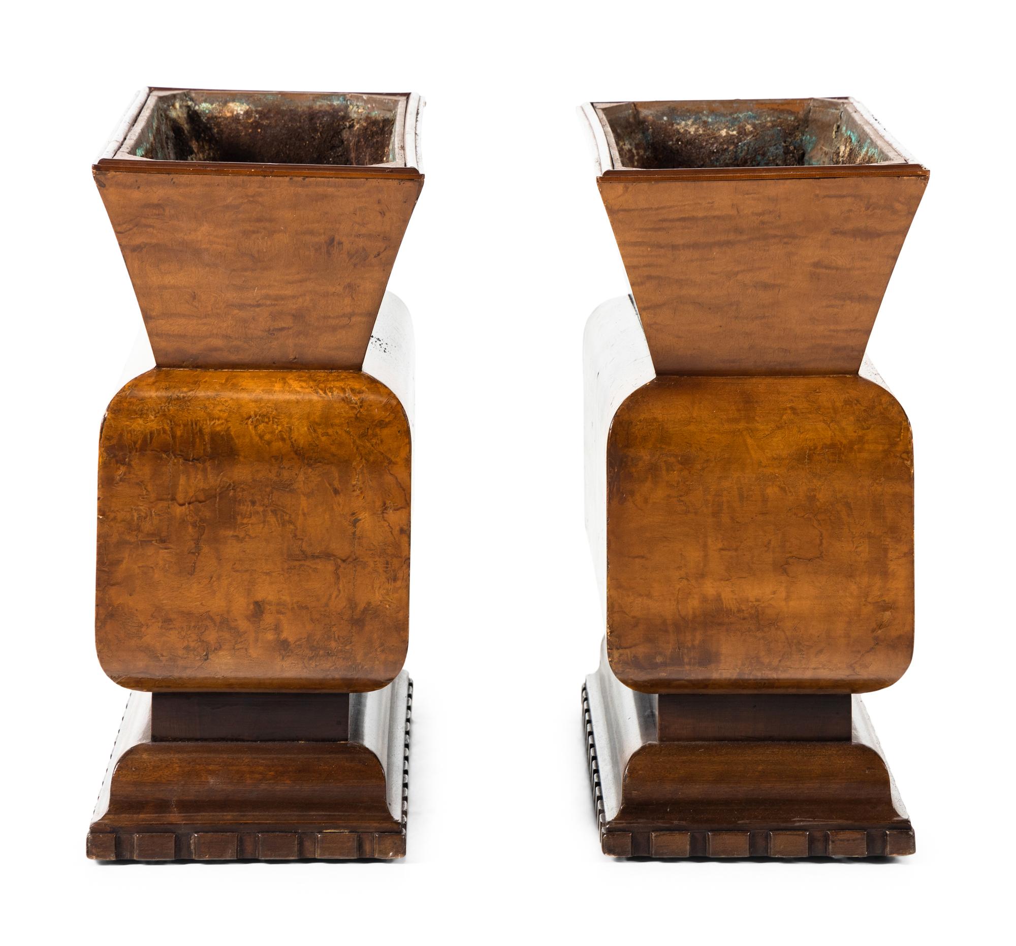 A Pair of Art Deco Burl Walnut Planters