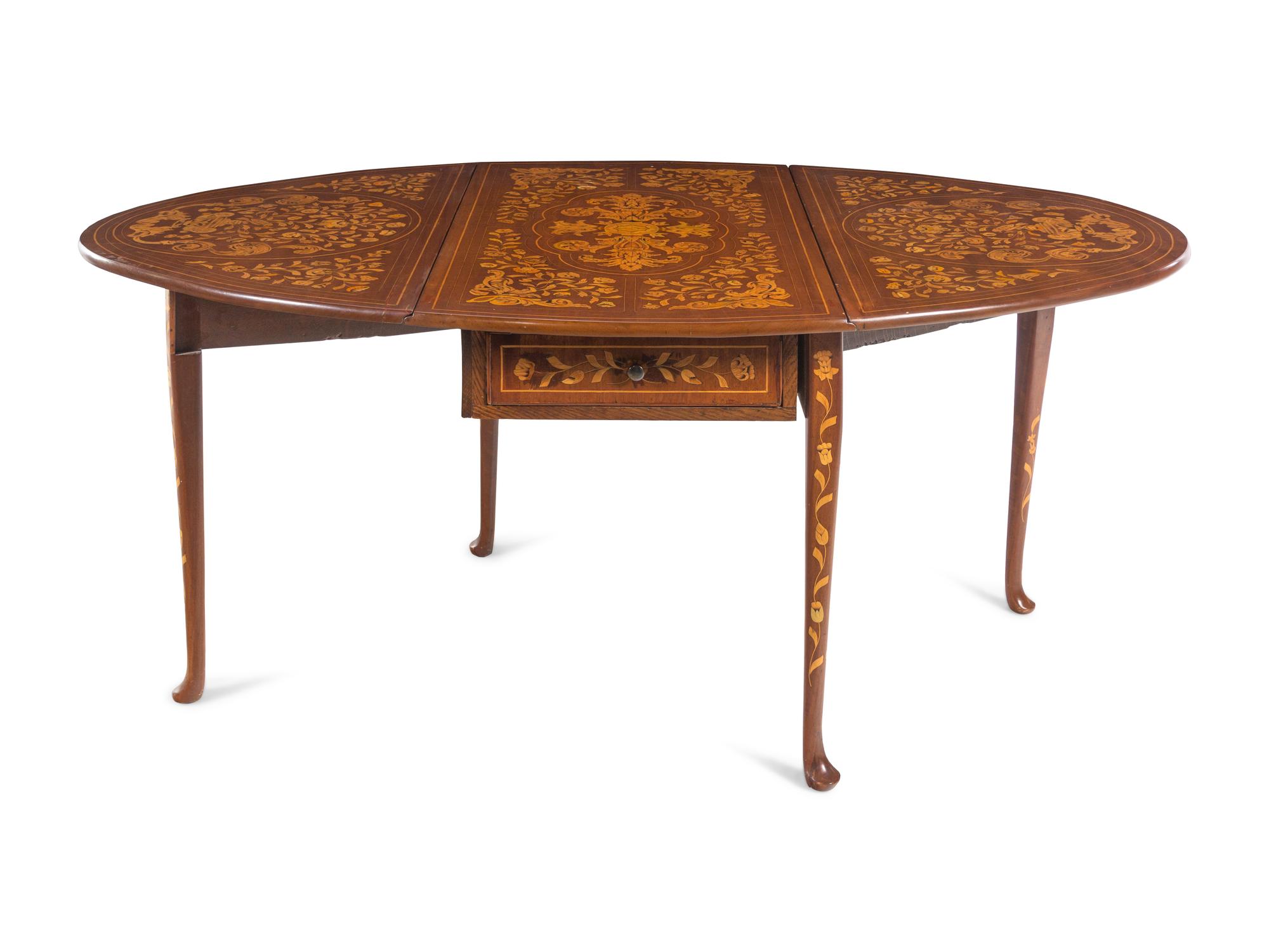 A Dutch Marquetry Drop-Leaf Gate-Leg Table