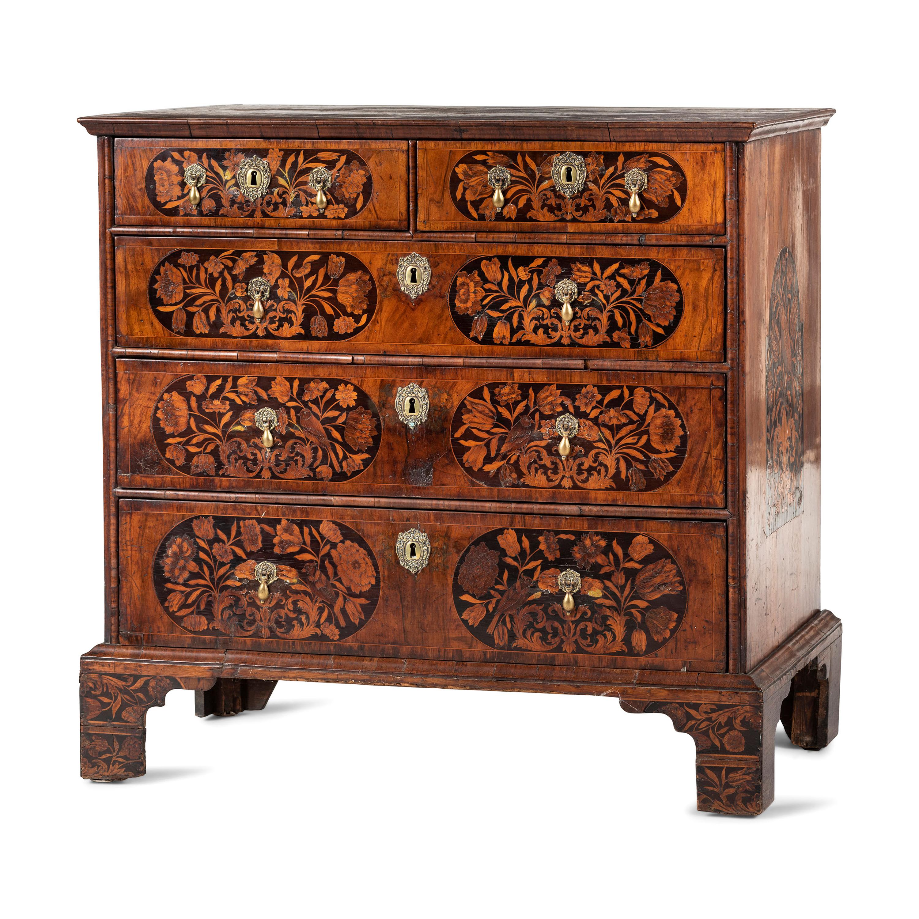 A William and Mary Bird and Foliage Marquetry Chest of Drawers